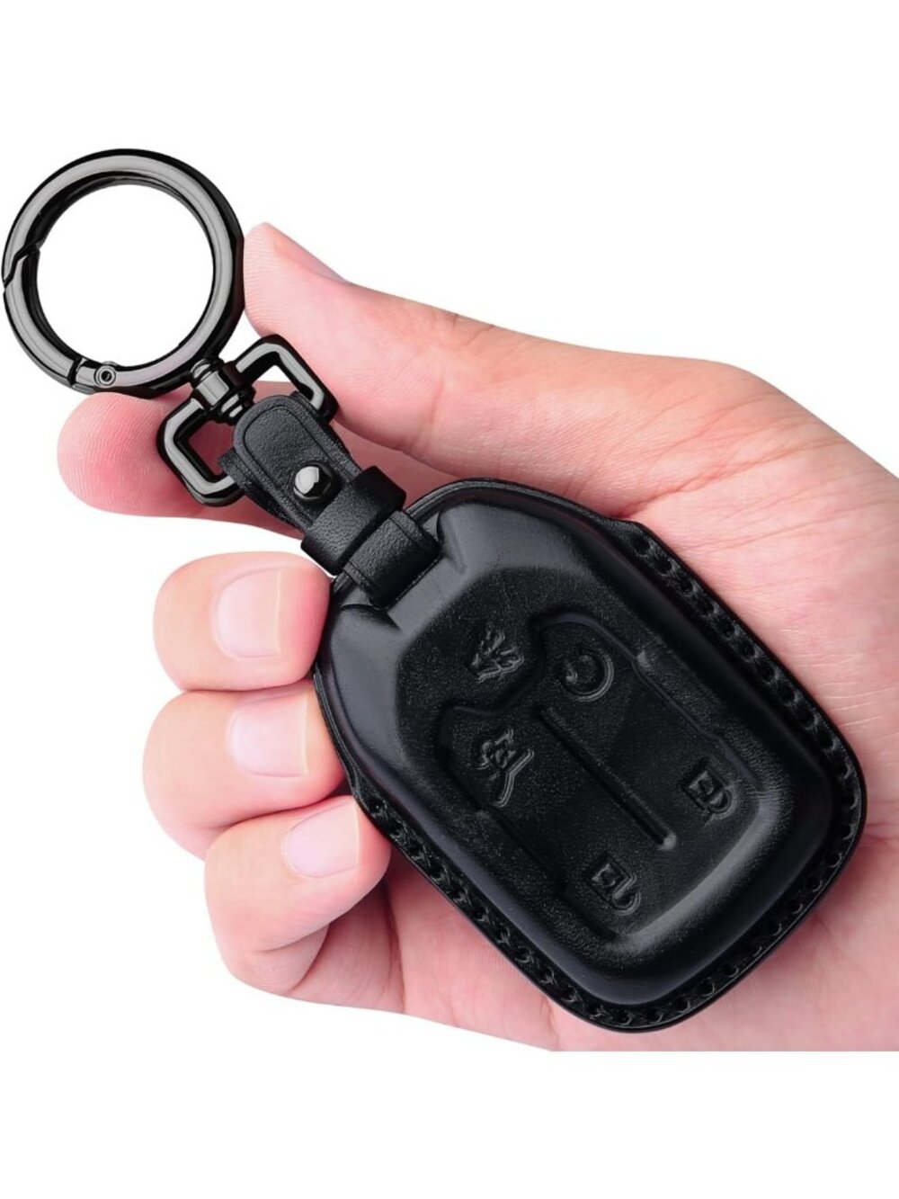Genuine Leather Key Fob Cover for Chevy Silverado/GMC Sierra 2019-2021 - Black